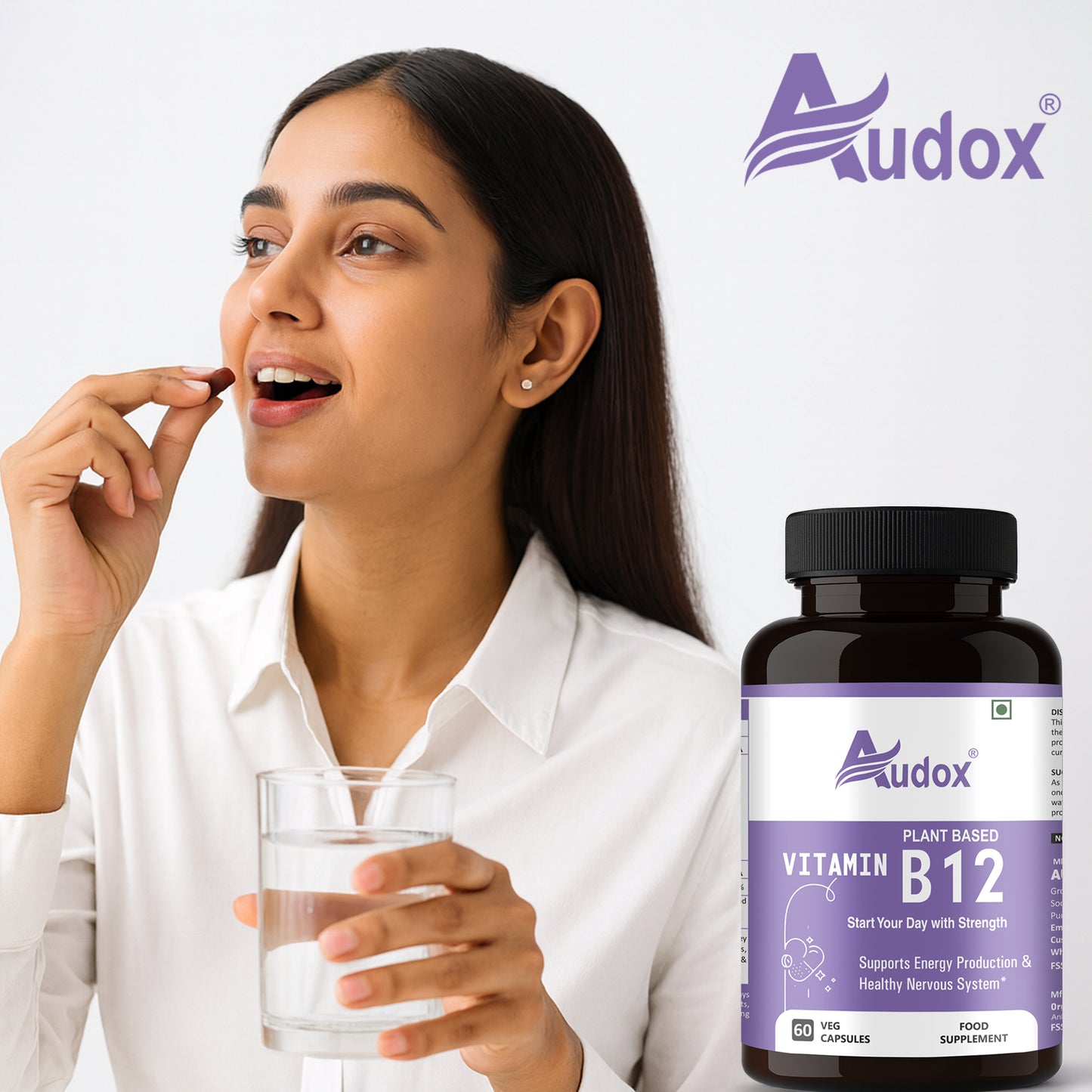 Audox Plant-Based Vitamin B12 – Energy, Brain & Immunity Support (60 Veg Capsules)