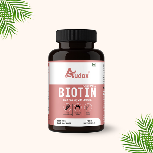 Audox Plant-Based Biotin – Healthy Hair, Stronger Nails & Radiant Skin | 60 Veg Capsules