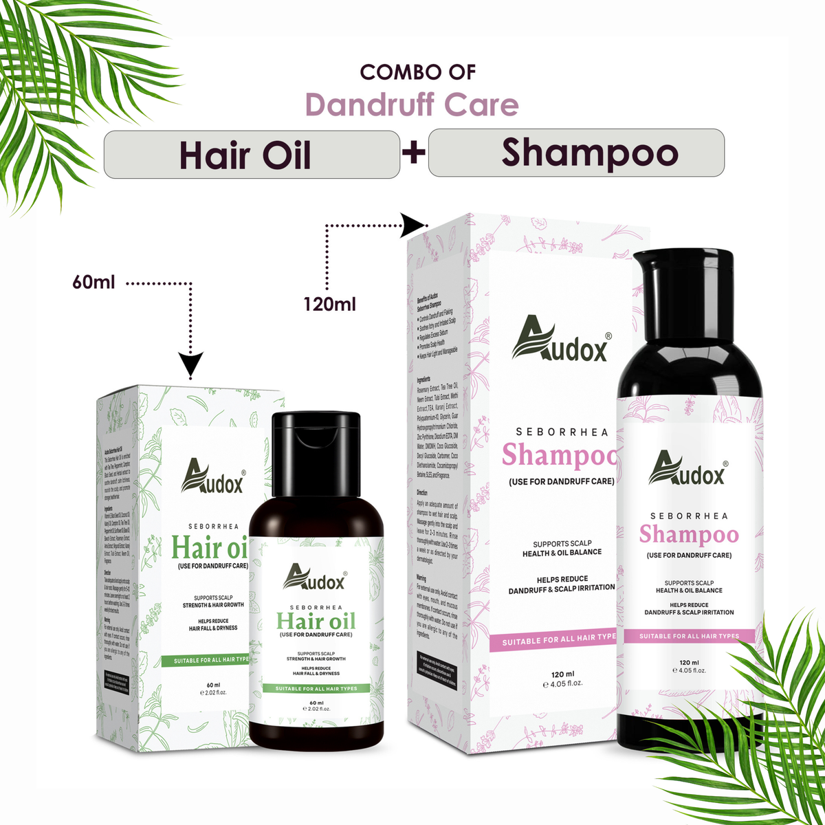 Audox Seborrhea Hair Oil + Audox Seborrhea Hair Shampoo (For Dandruff) 🍃