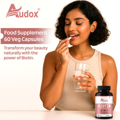 Audox Plant-Based Biotin – Healthy Hair, Stronger Nails & Radiant Skin | 60 Veg Capsules